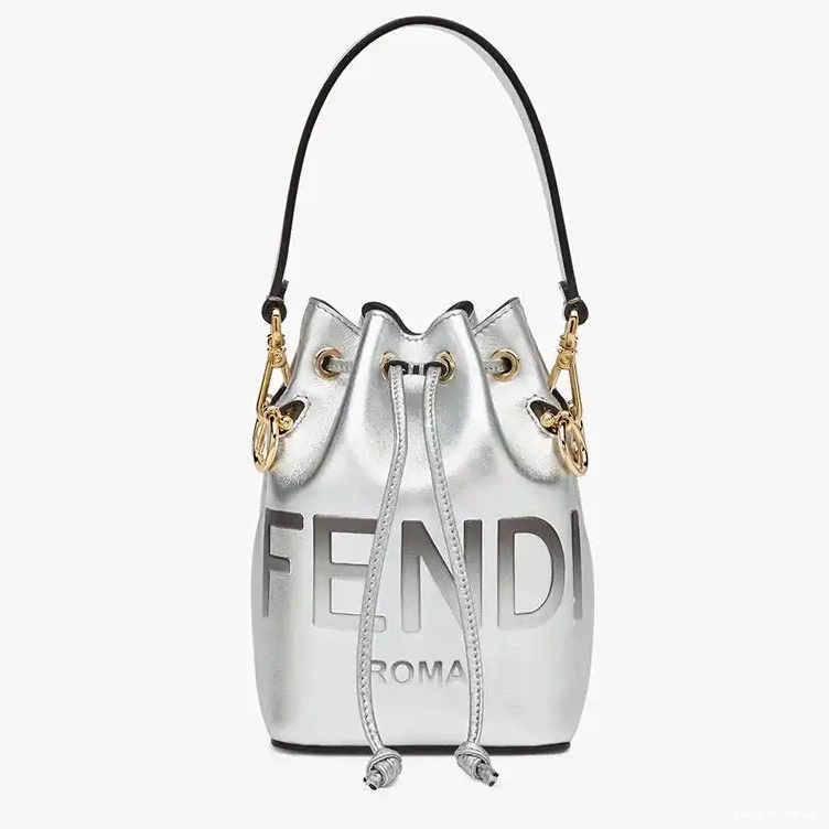 Vintage HOT Bag Mini Fendi In ROMA Tresor Bucket Leather Silver Logo Calf Mon 0617